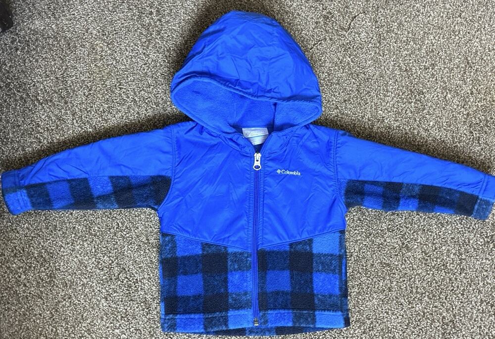 Columbia Steens Blue Plaid Sz 12-18 mths Velour Lined Hooded Jacket